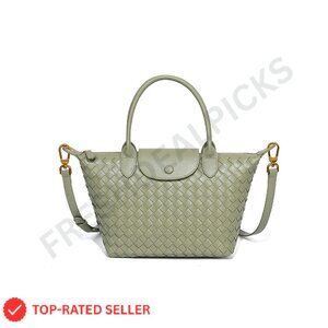 Braided Leather Tote Elegant Casual Crossbody Bag Large Capacity Travel Day